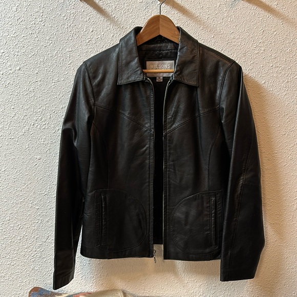 Y2K Wilson Leather black sleek jacket full zip - Picture 1 of 7